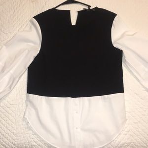 Black and white half button up long sleeve top